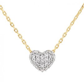 Mini Puff Heart Necklace with .12TW of Diamonds in 10kt Yellow Gold and Rhodium
