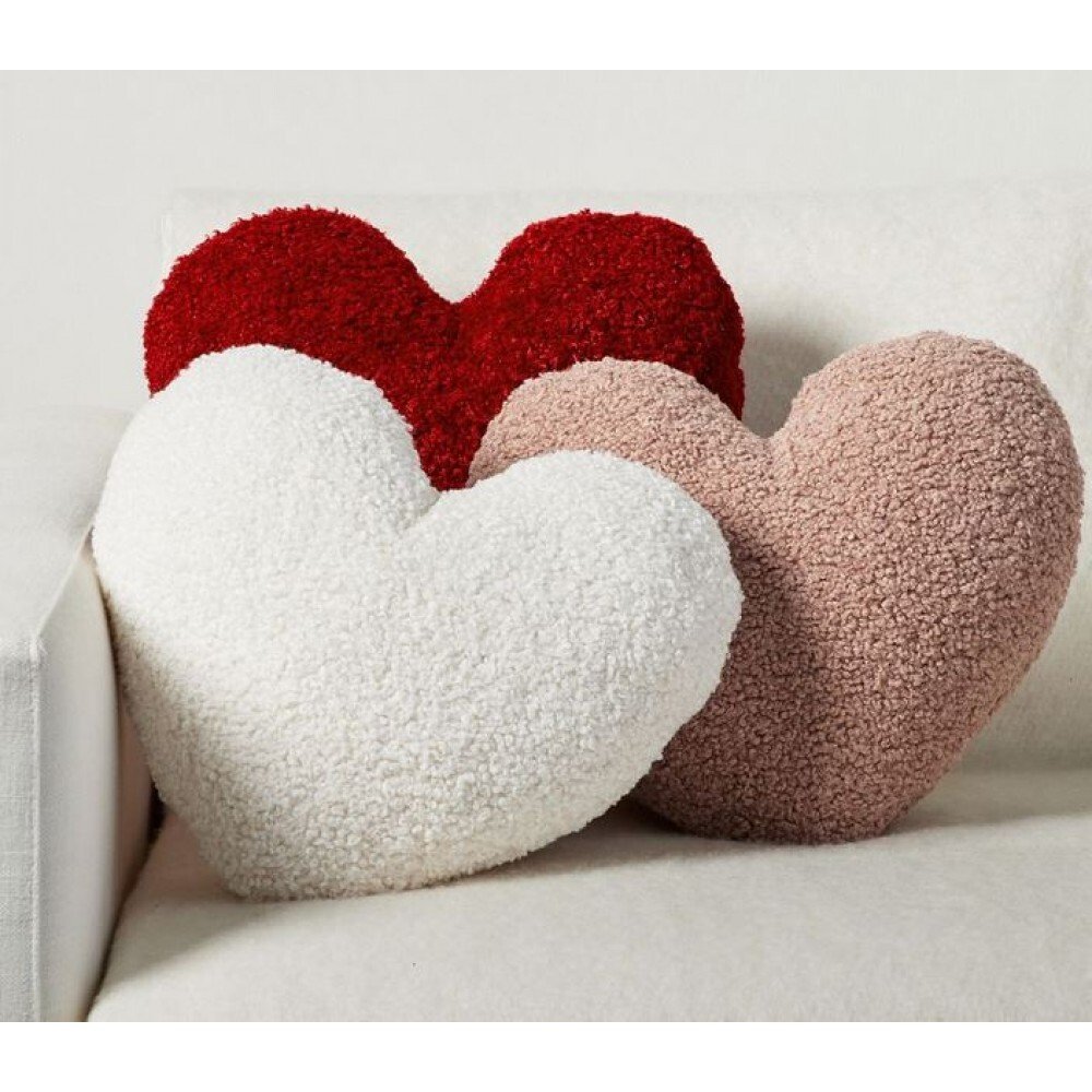 Cozy Teddy Faux Fur Heart Shaped Throw Pillow