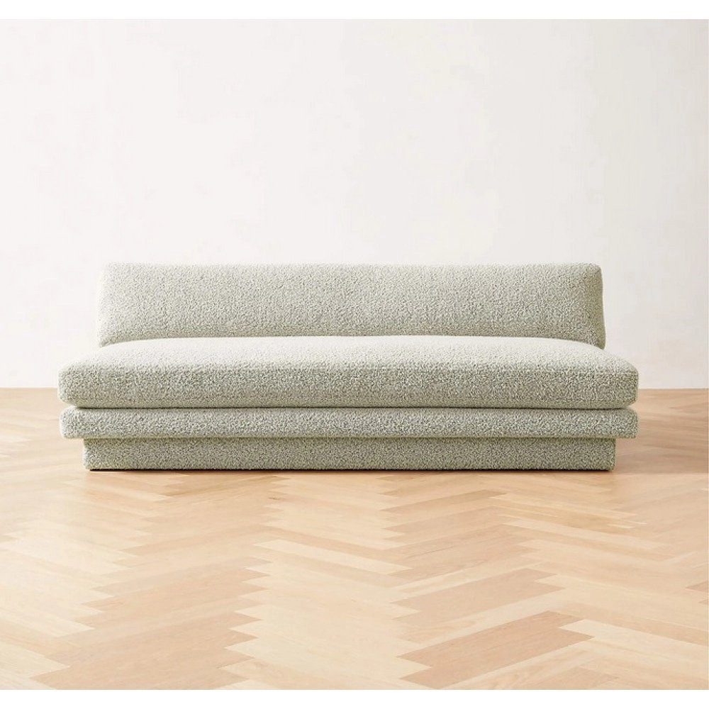 Plinth Armless Peppered Grey Boucle Sofa
