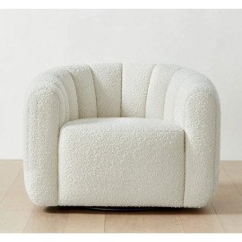 Fitz Channeled White Boucle Swivel Chair